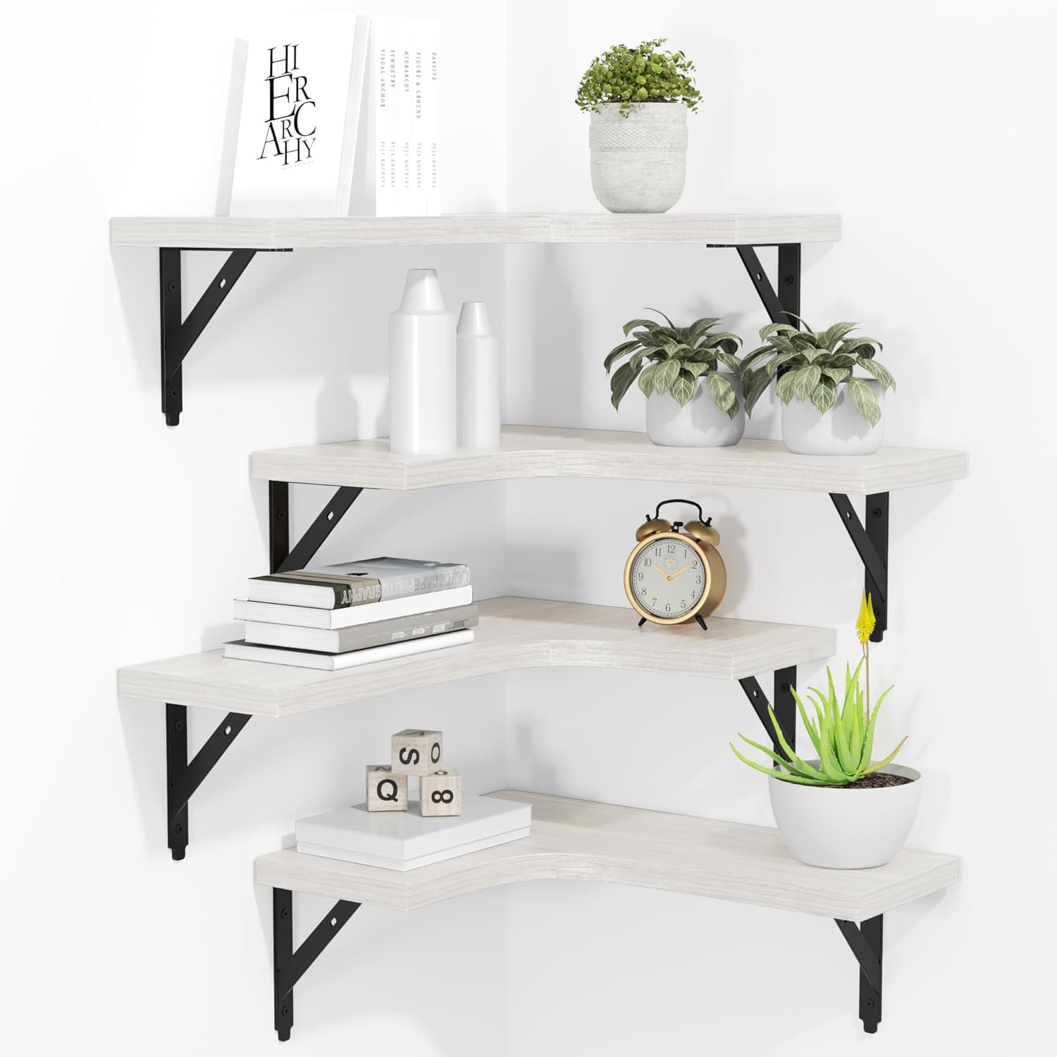 ROMGUAR CRAFT Corner Floating Shelves Set of 4 White