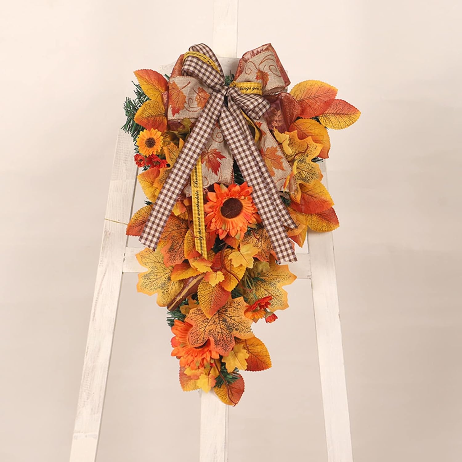 Artificial Fall Teardrop Swag Wreath for Front Door