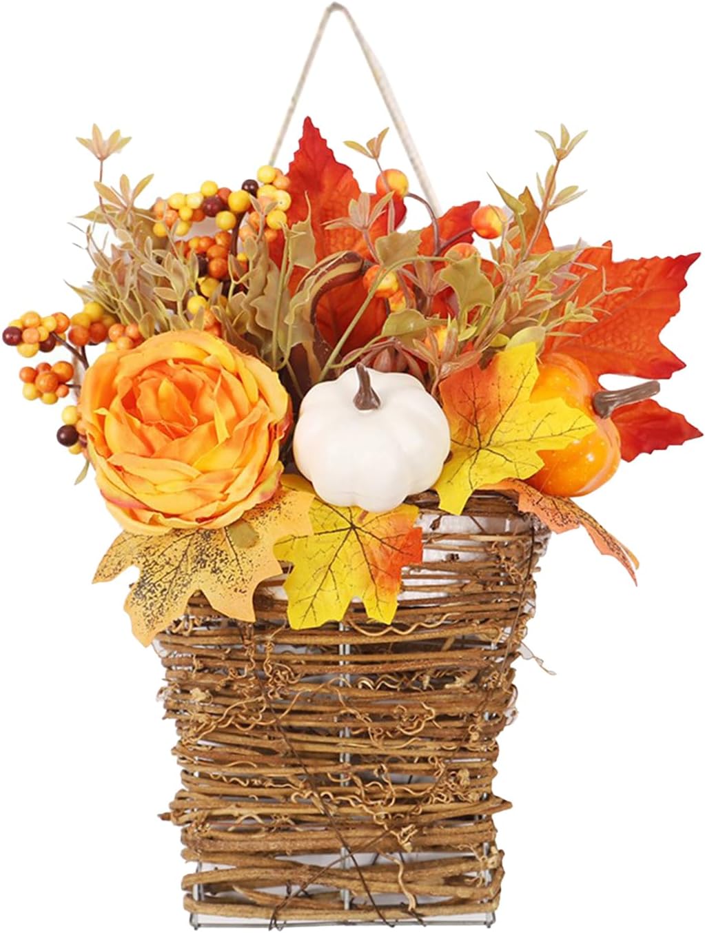 Autumn Peony Pumpkin Wall Hanging Basket Wreath