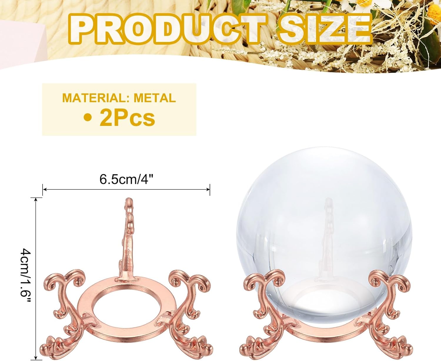 Uxcell 2pcs Metal Crystal Ball Display Stand Rose Gold