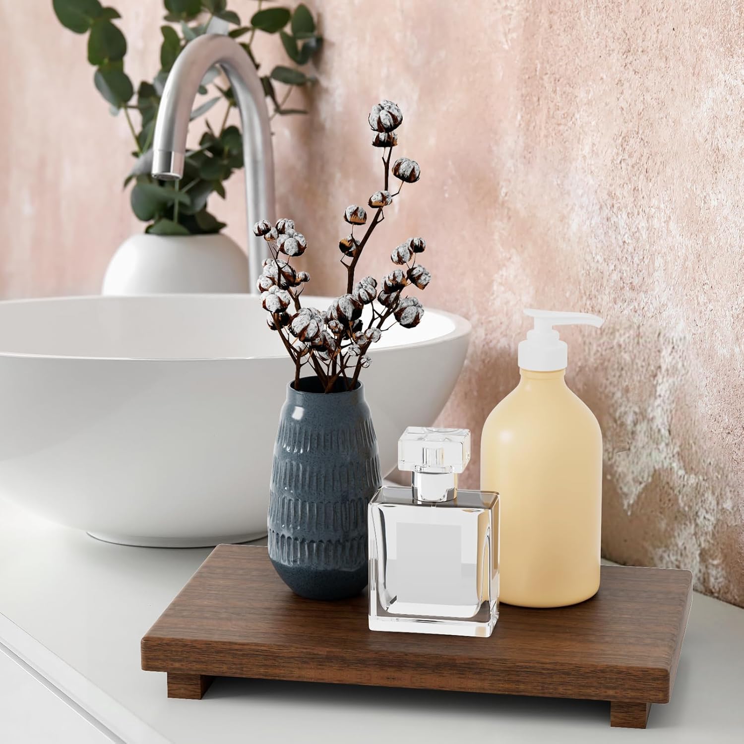 Kulusion Walnut Wooden Pedestal Stand for Kitchen Bathroom Decor