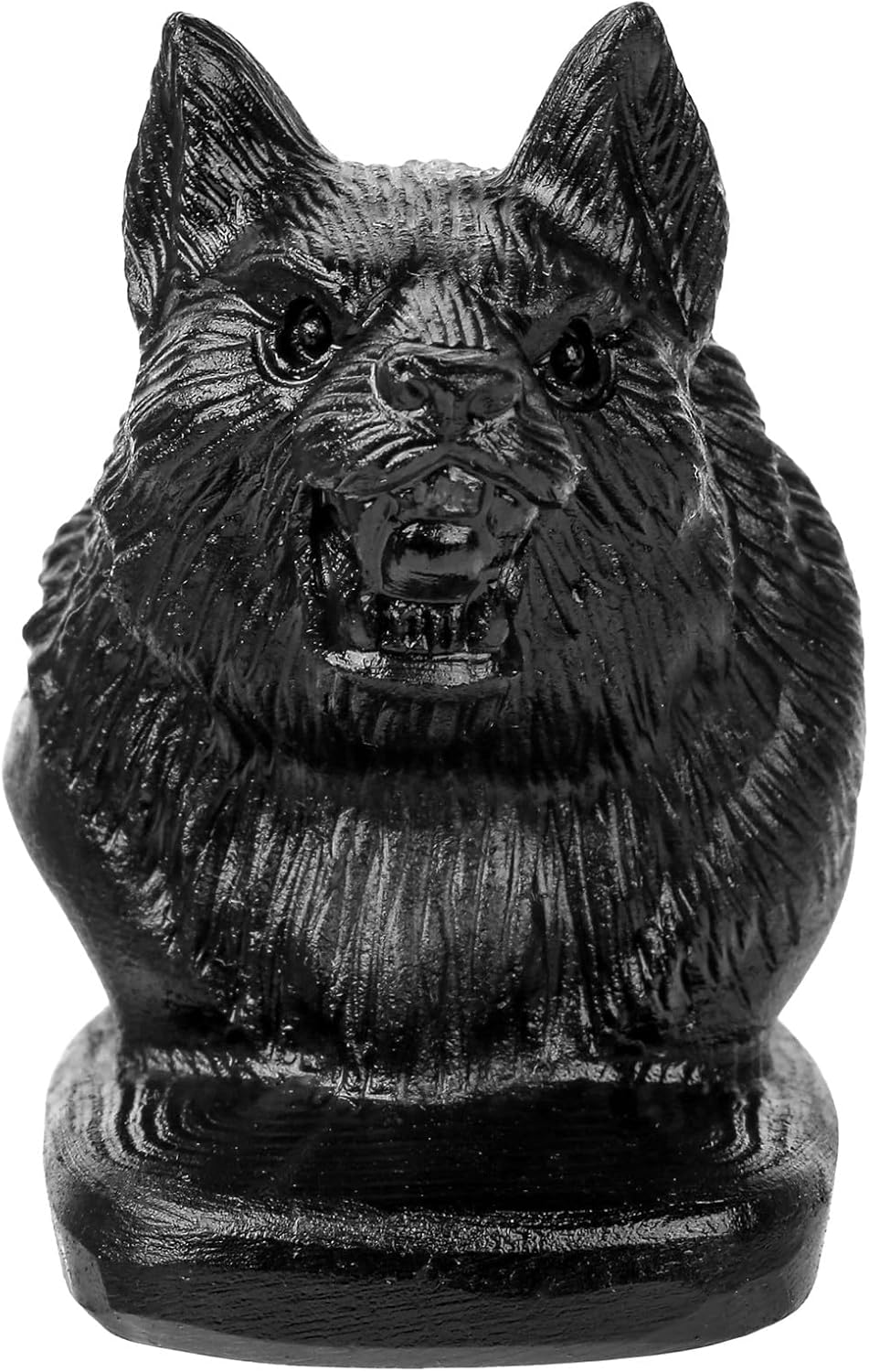 Natural Black Obsidian Wolf Head Figurine Sculpture Art Decor