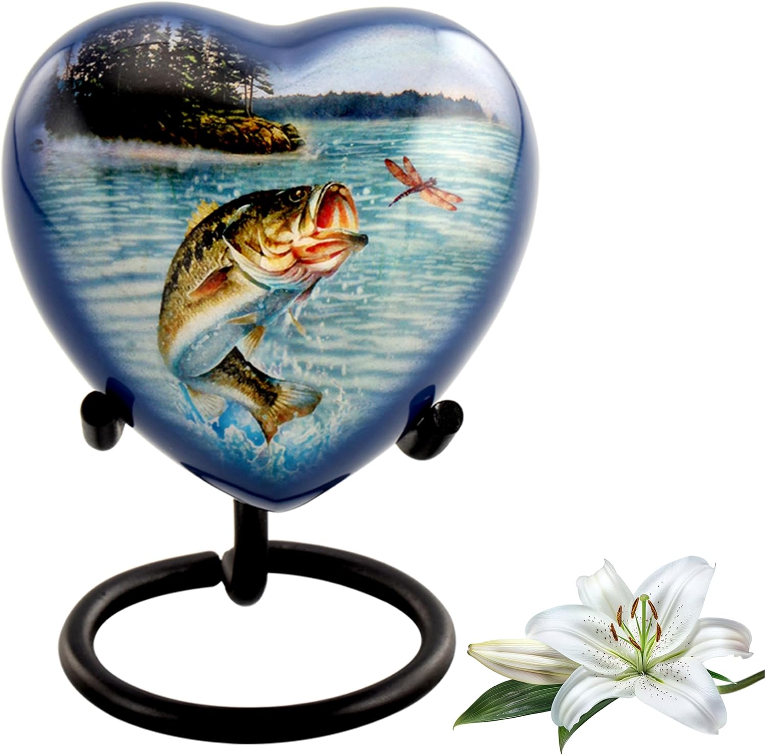 Bass Fishing Urn for Human Ashes - Handcrafted Cremation Urn with Velvet Case