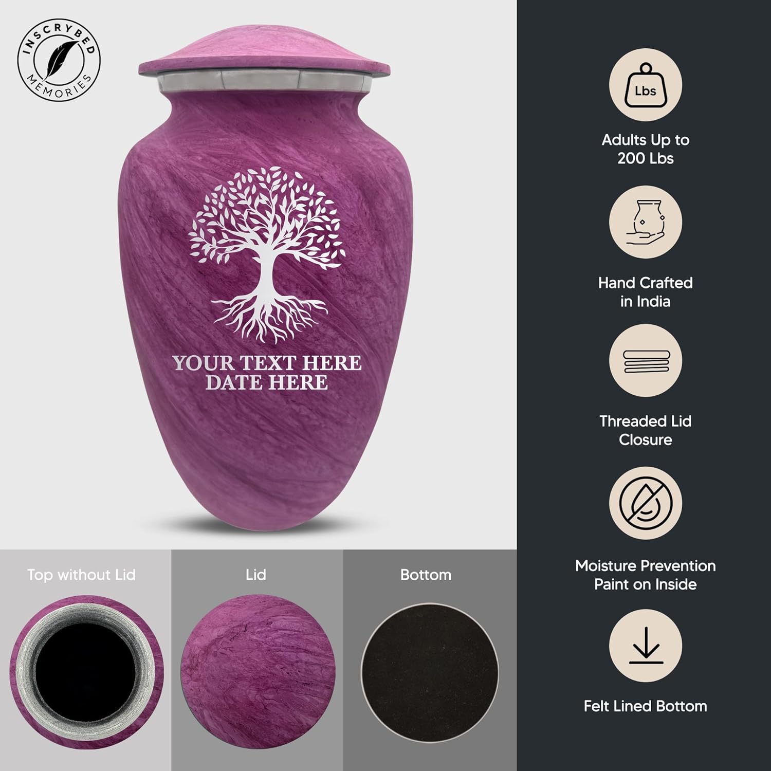 Custom Large Cremation Urn for Ashes - Personalized Tree of Life Design