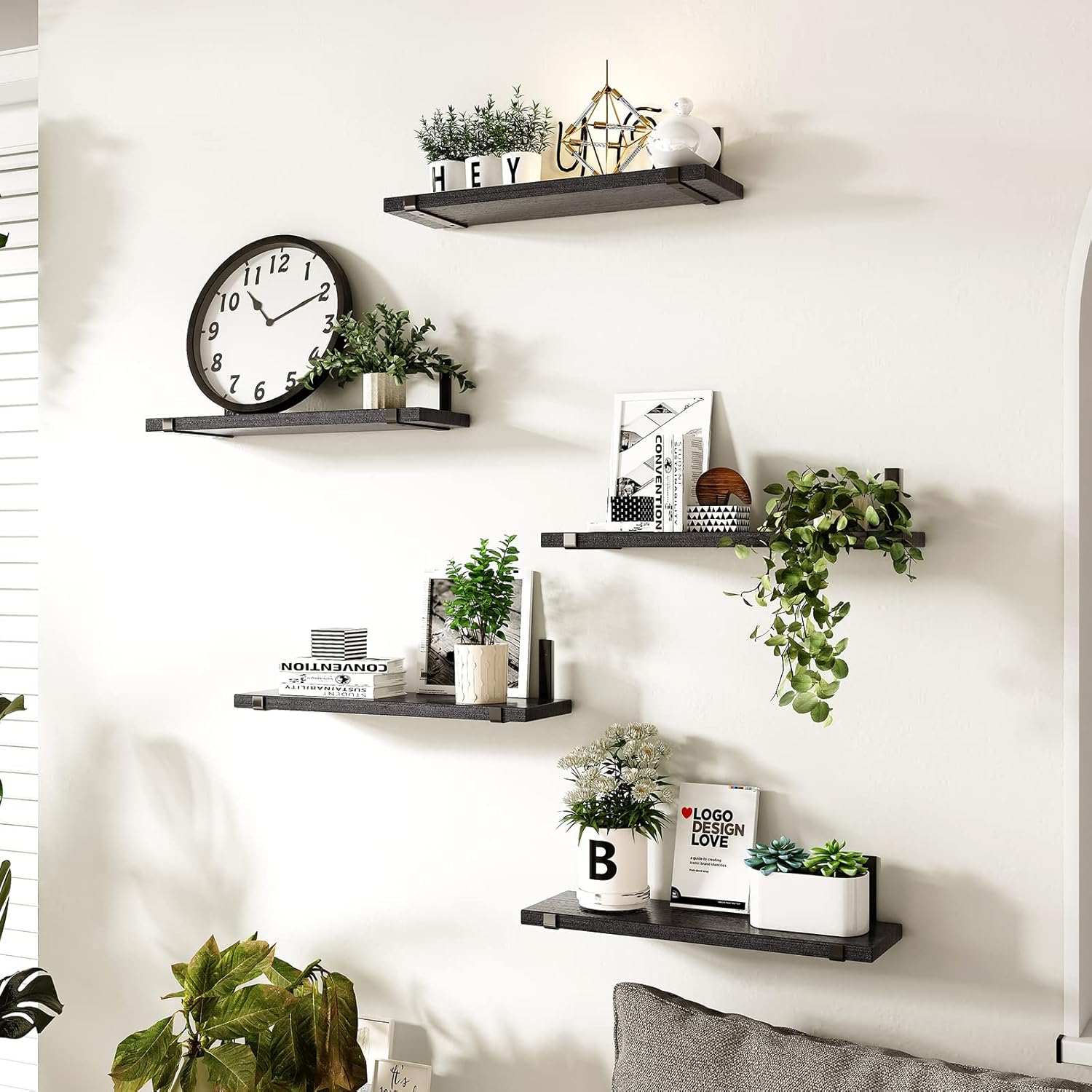 Fixwal Floating Shelves Set of 5 Black Wall Shelves