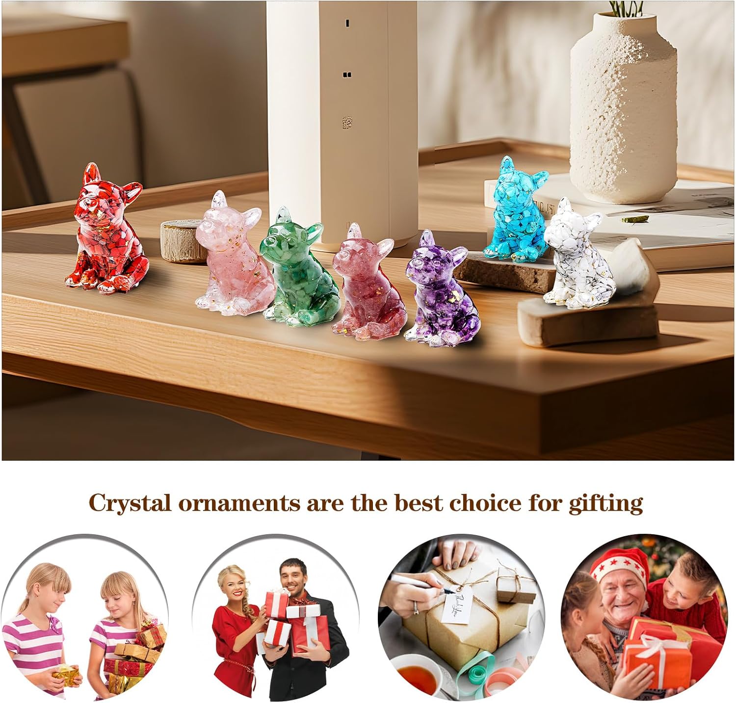 Crystal Resin French Bulldog Gravel Drop Figurine Set