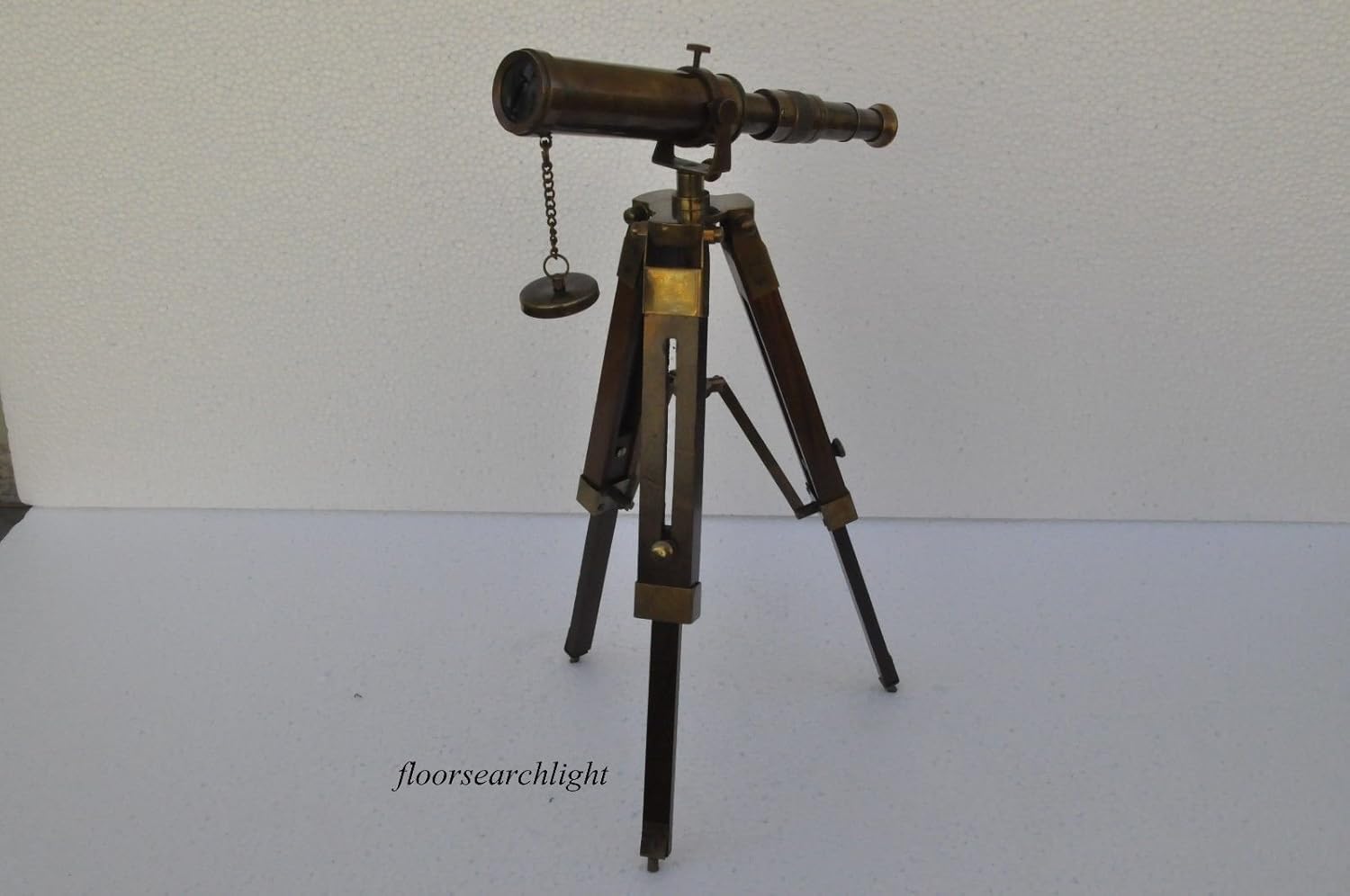 Antique Nautical Brass Telescope with Wooden Tripod