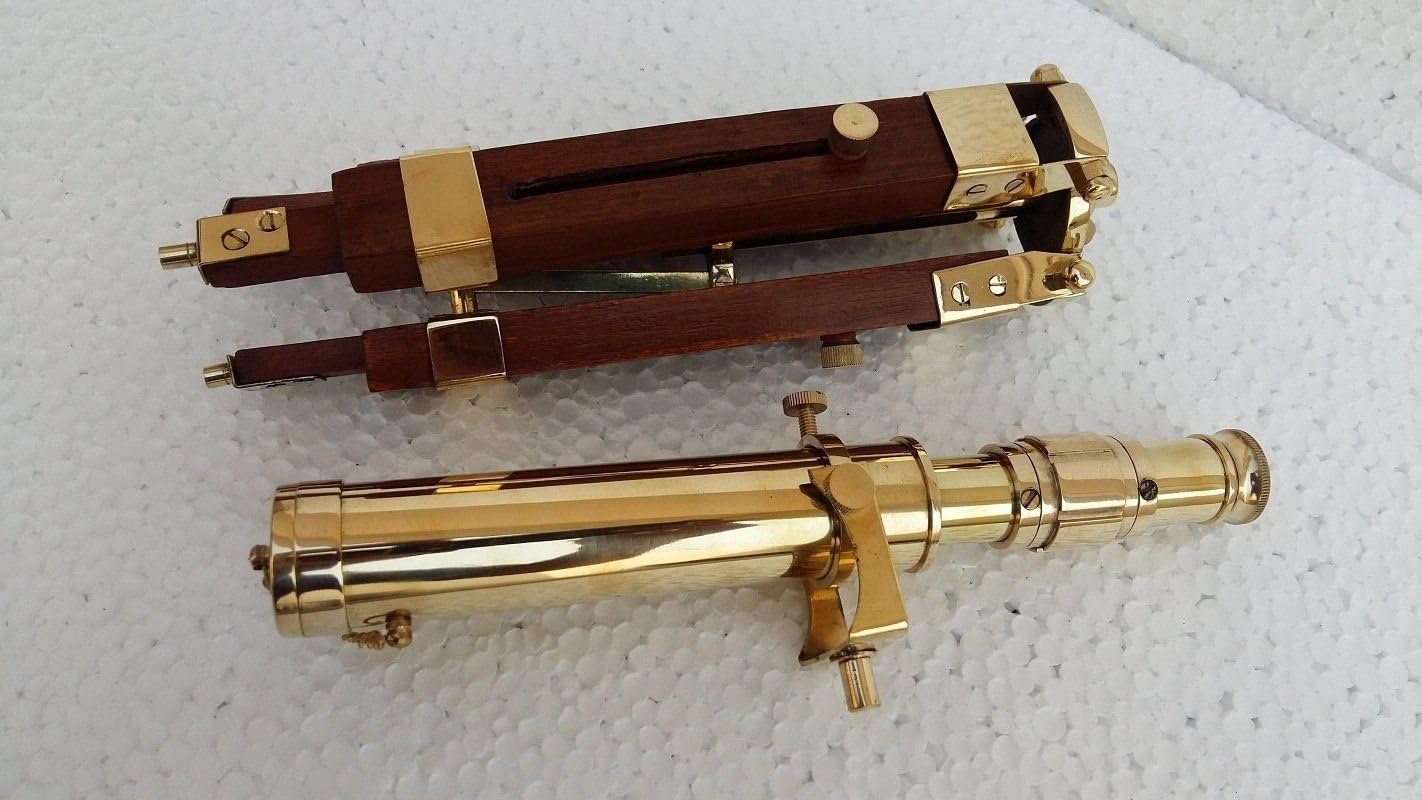 Mahira Nautical Decorative Table Telescope with Wood Tripod