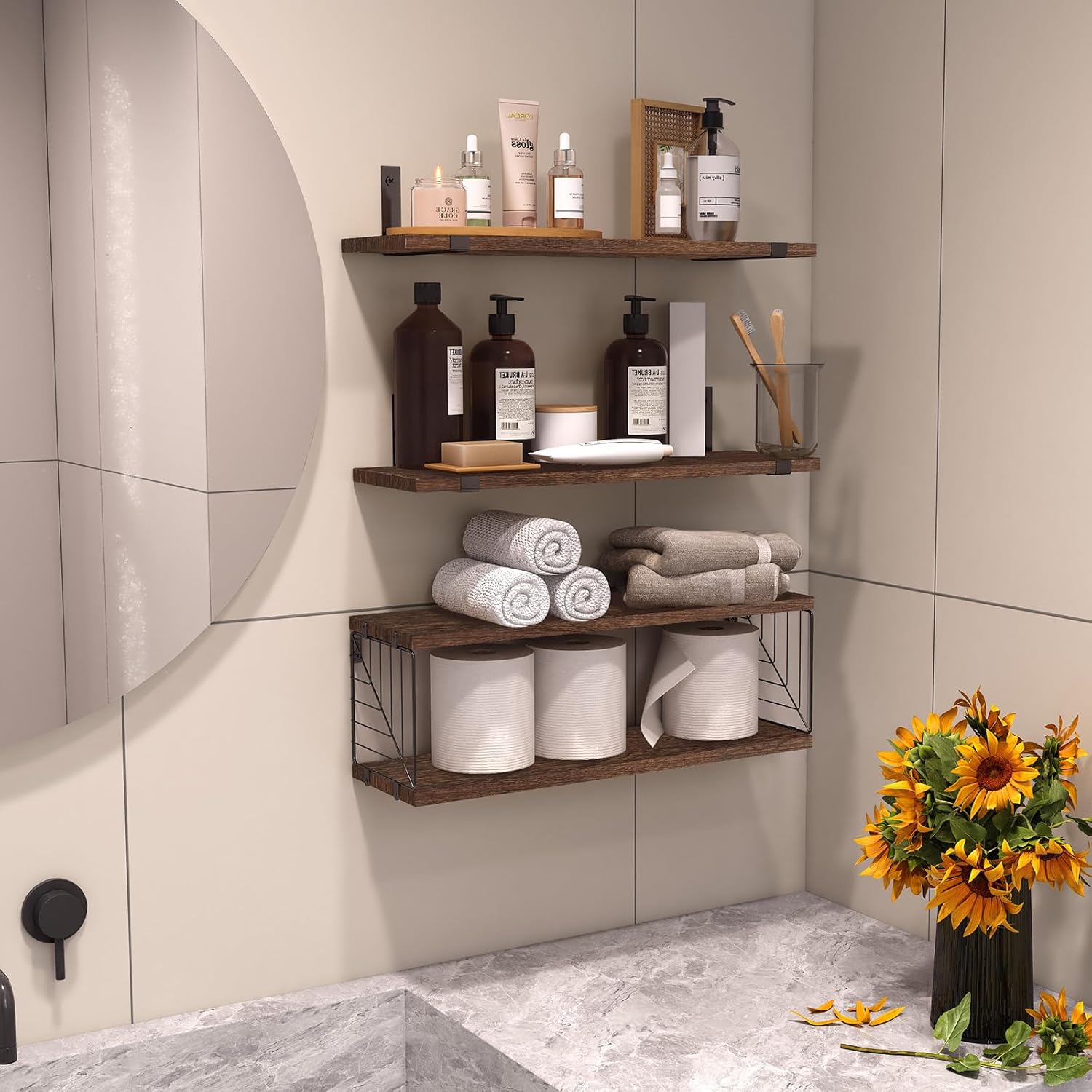 Fixwal 31 Tier Floating Shelves Over Toilet Dark Brown