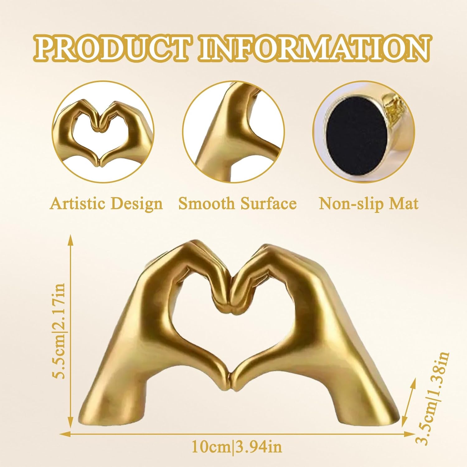 Panthra 2PCS Heart Hands Sculpture Heart Shaped Table Statue Gold Black