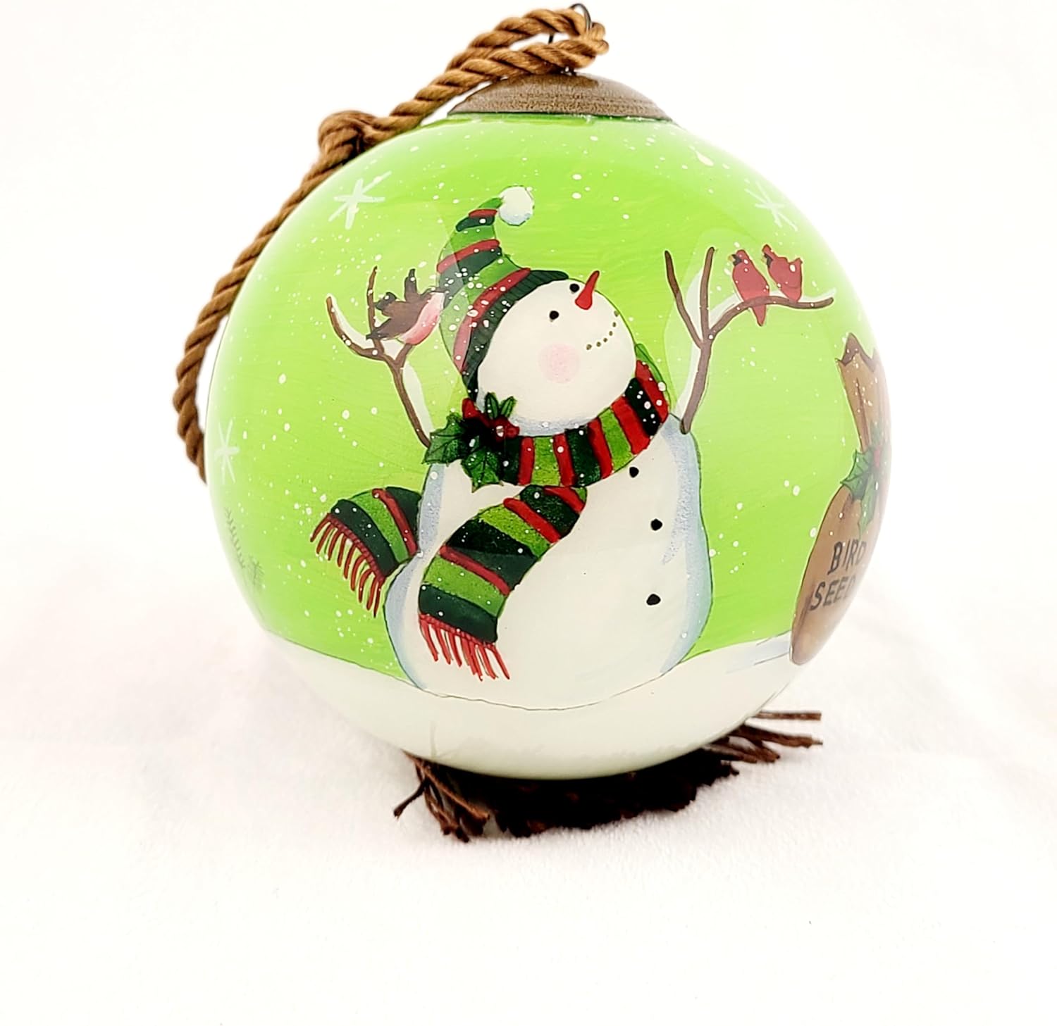 Snowman Feeding Birds LiBien Glass Collectible
