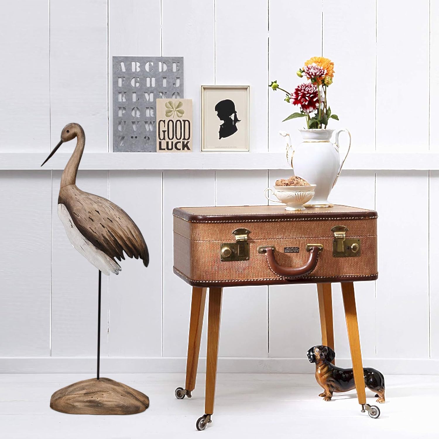 Rustic Wood Crane Nautical Decor Accent