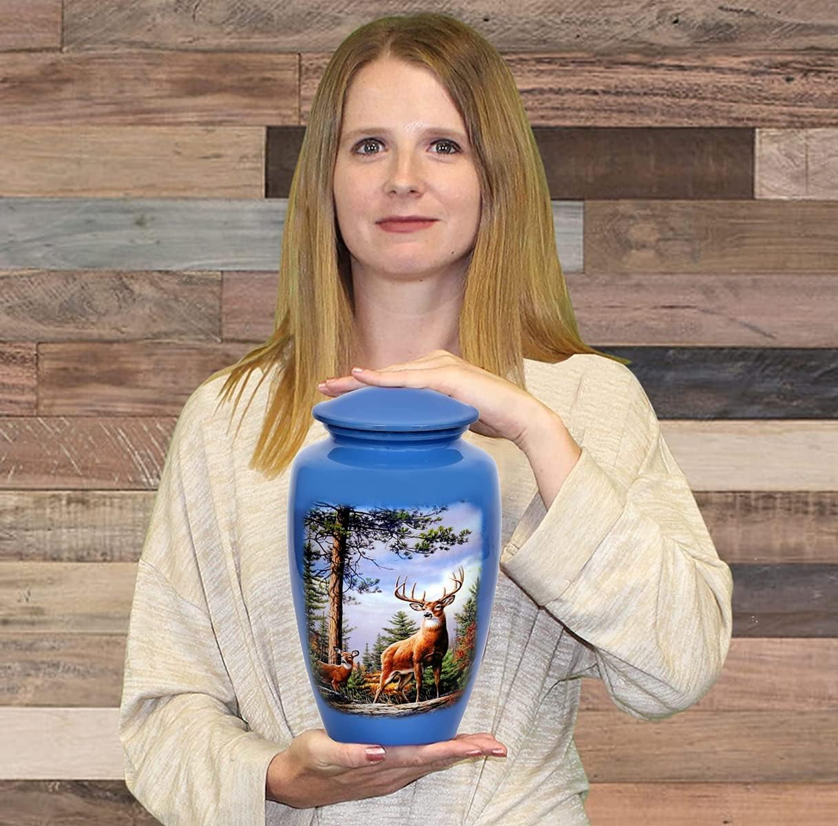 HLC Cremation Urn for Adult Ashes - Deer Design with Velvet Bag