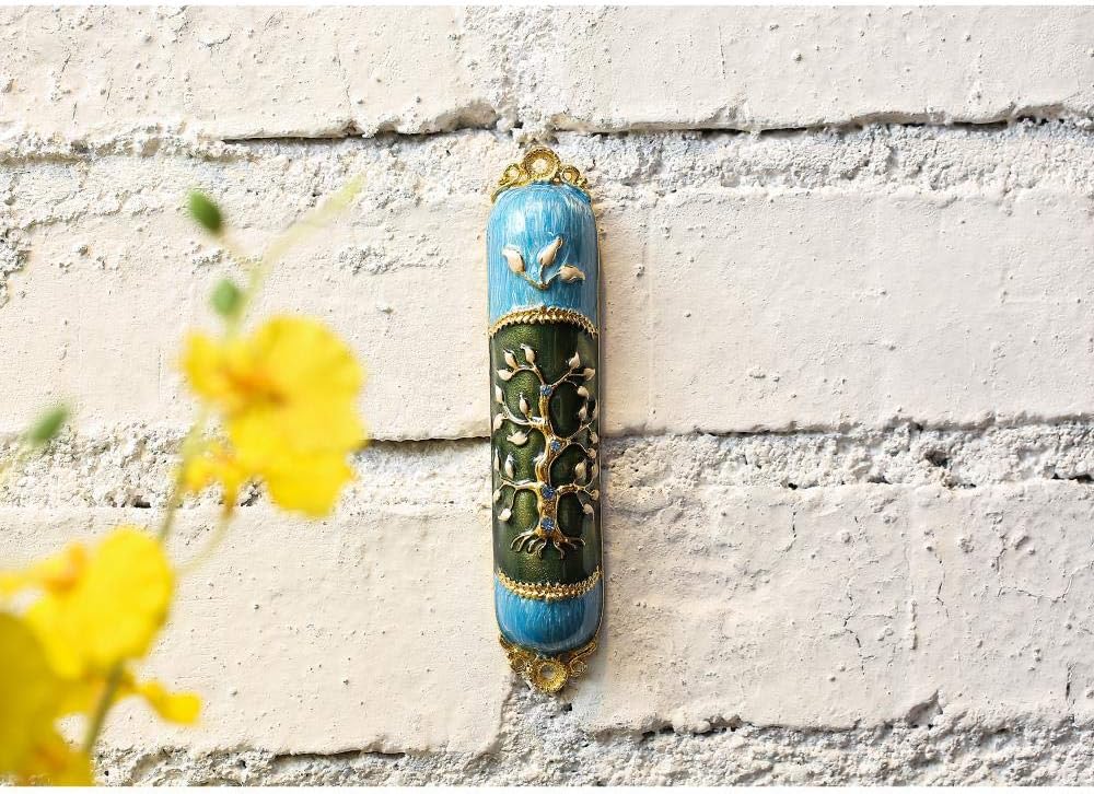 Hand Painted Enamel Mezuzah with Tree of Life Design