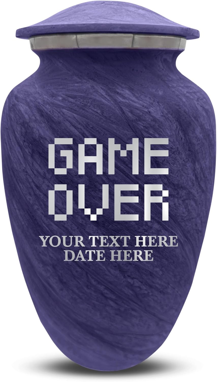 Custom Large Cremation Urn with Name and Game Over Design - Purple