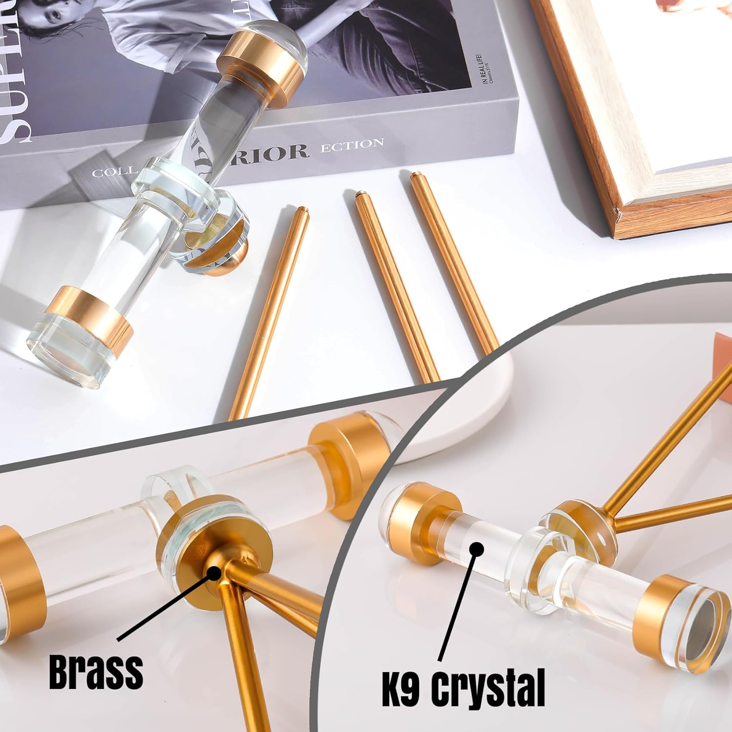 Modern Handmade Crystal Telescope with Brass Bracket Sculpture Decoration