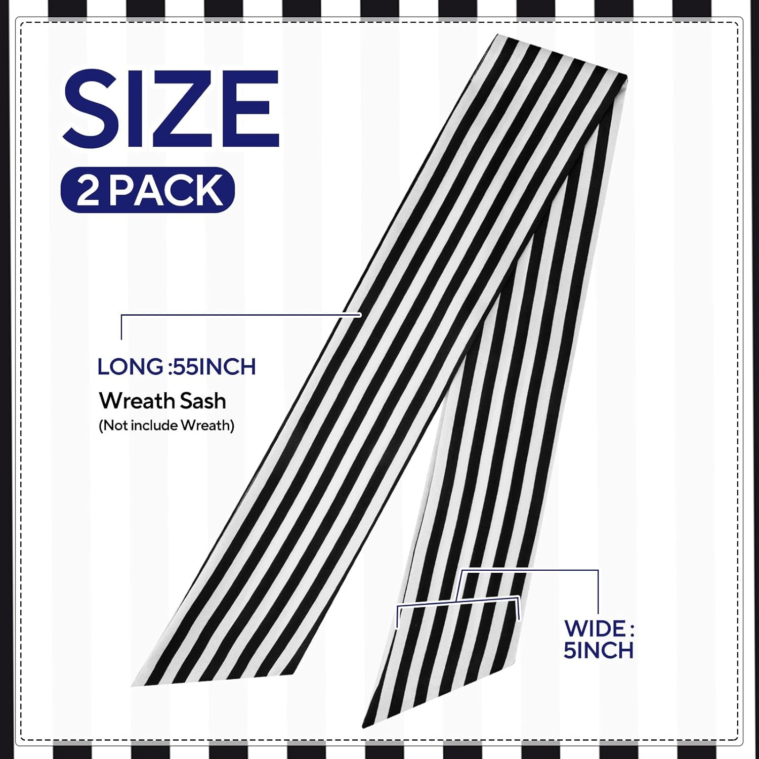 2 Pack Black and White Stripe Boxwood Wreath Sash