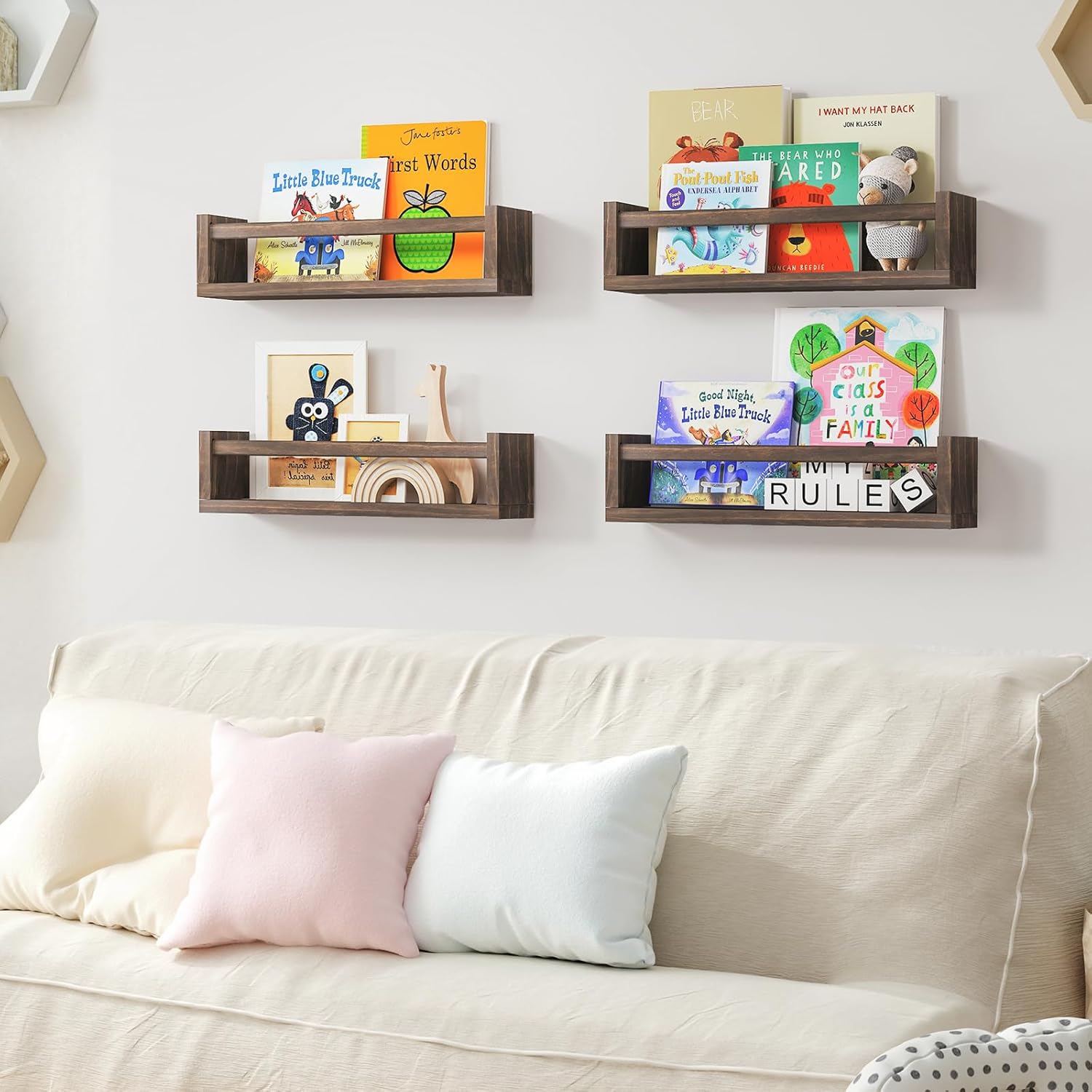 Fixwal Floating Book Shelves Set of 4 Brown