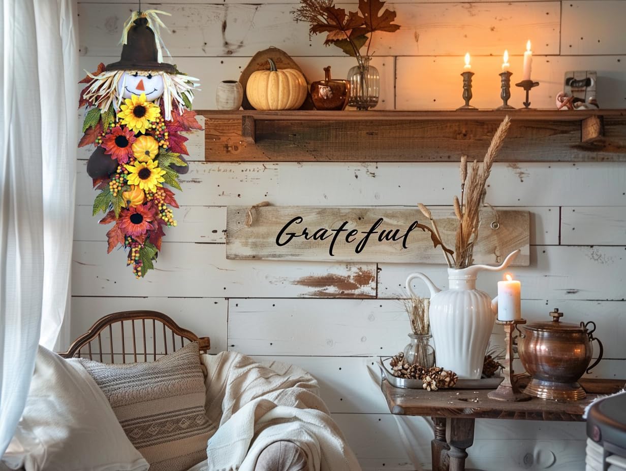 24 Inch Rustic Fall Scarecrow Teardrop Swag