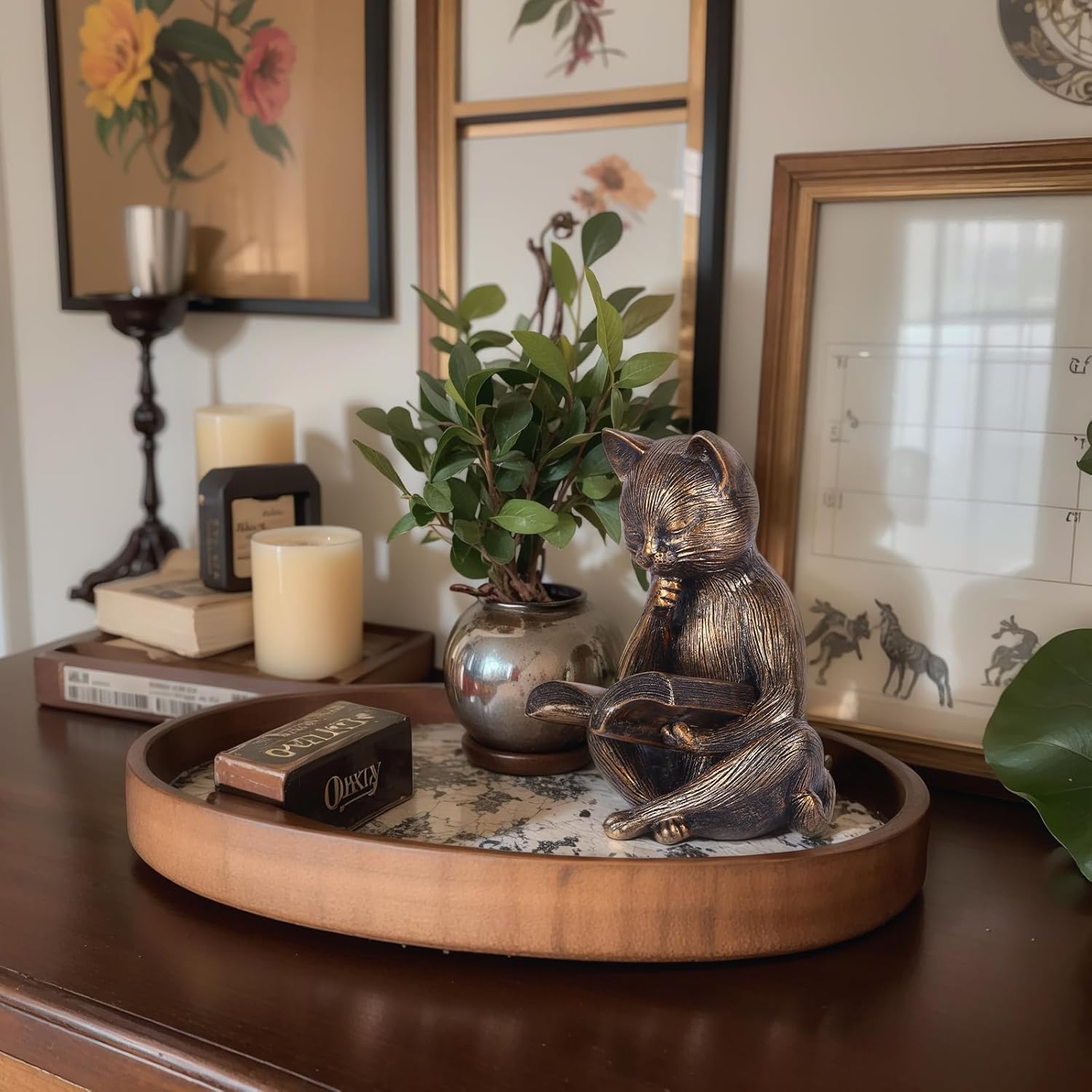 Reading Cat Figurine - 64 Inch Resin Bookshelf Decor
