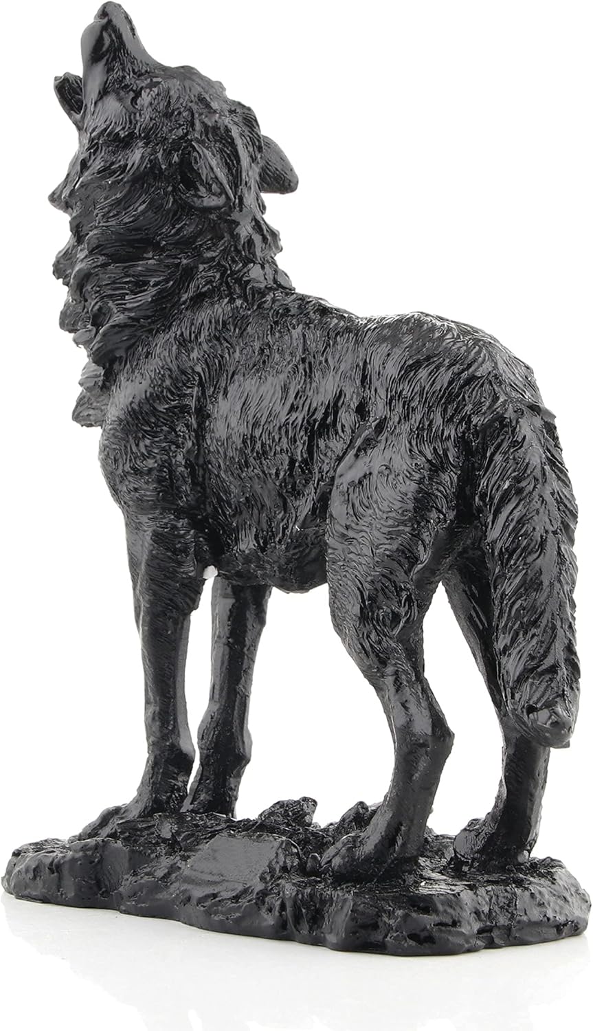 Black Howling Wolf Statue for Home Decor