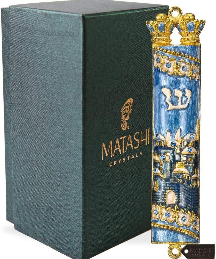 Matashi Hand Painted Mezuzah with Gold and Crystals