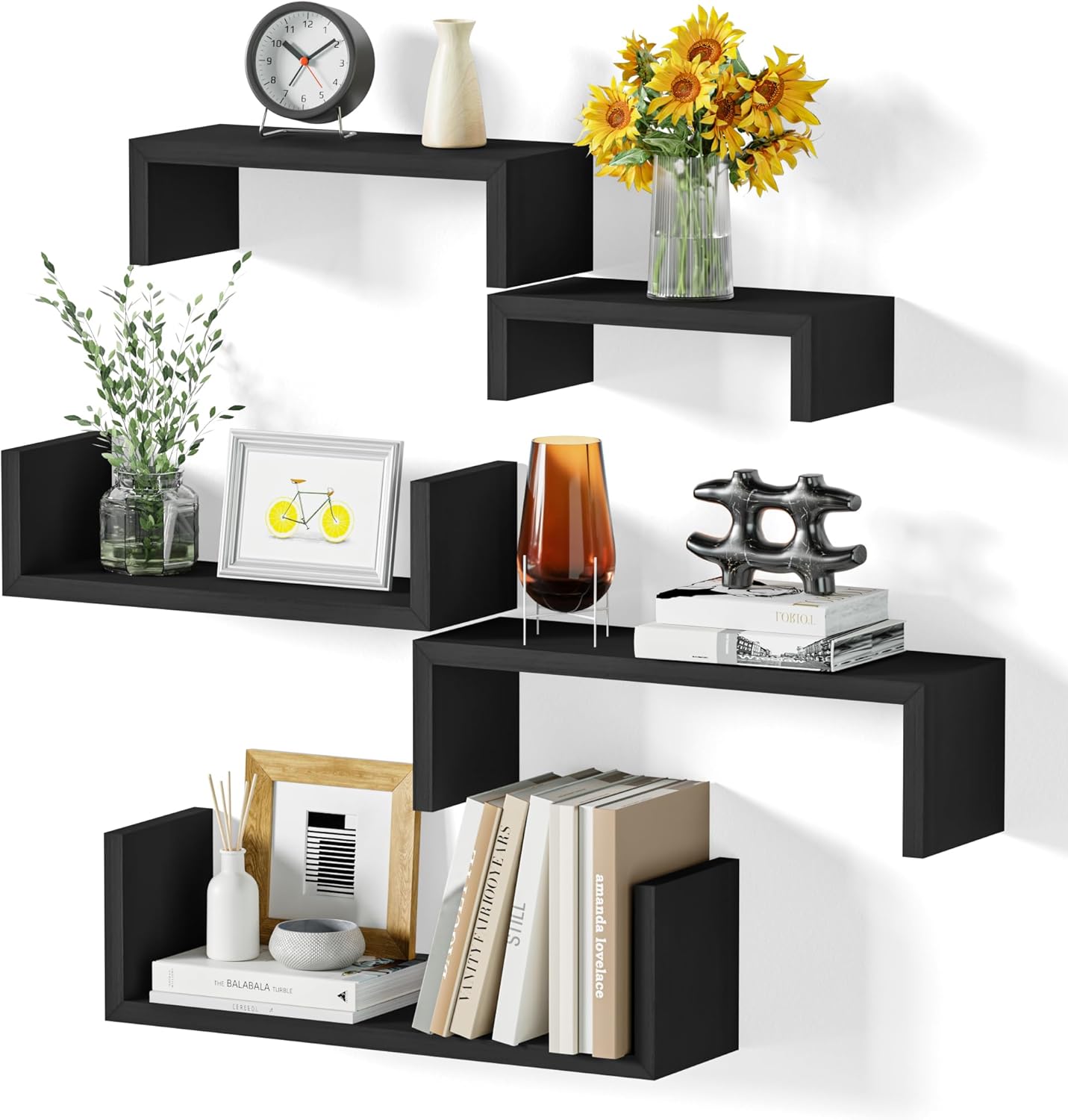 SRIWATANA Floating Wall Shelves Set of 5 Weathered Black