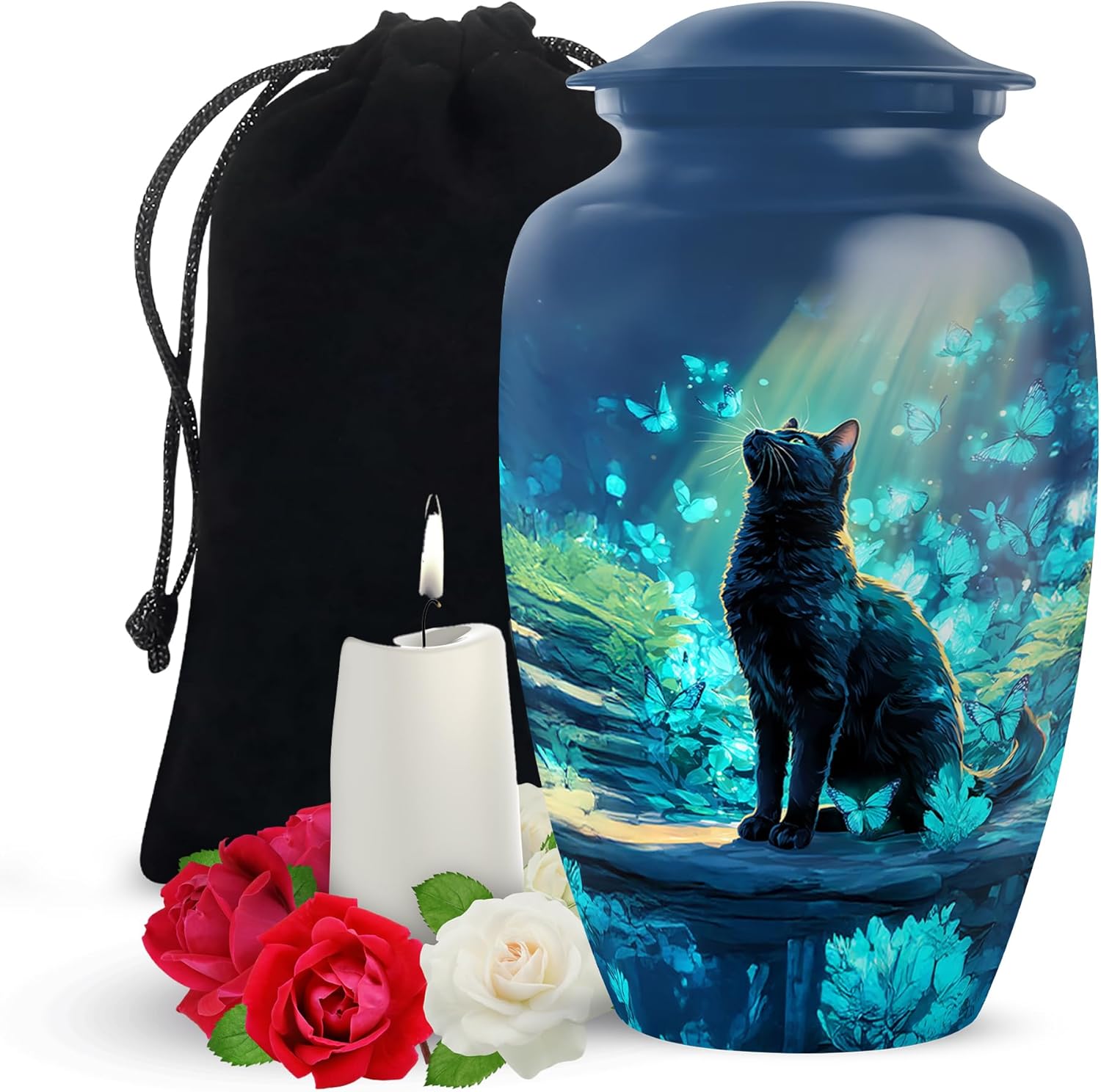 Yatskia Blue Butterfly Cat Cremation Urn for Adult Ashes