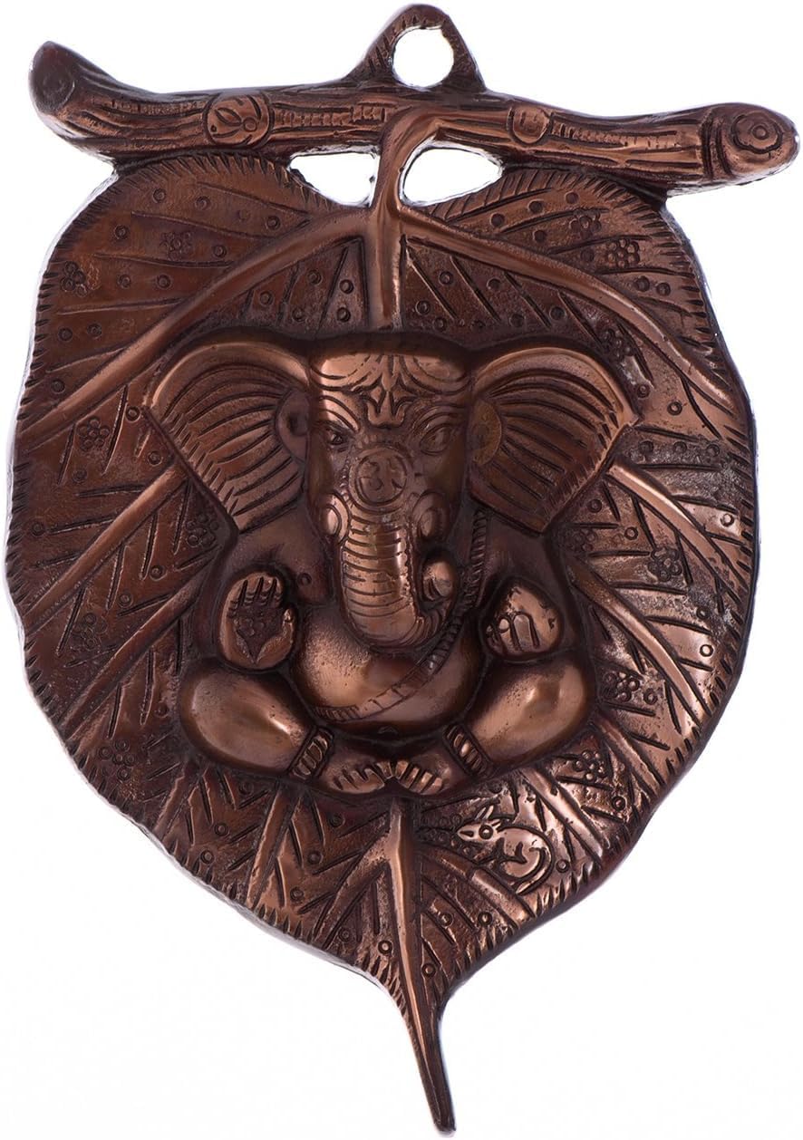 Ganesha Wall Sculpture in Metal with Leaf Design