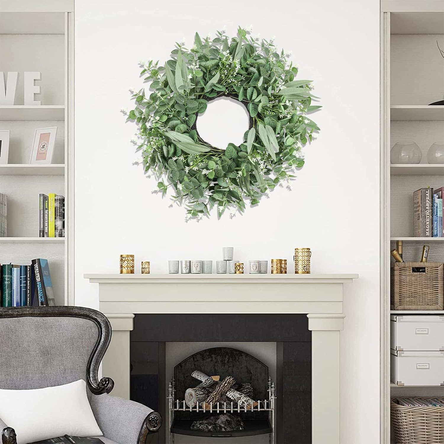 Dushle 24 Inch Summer Eucalyptus Wreath for Front Door