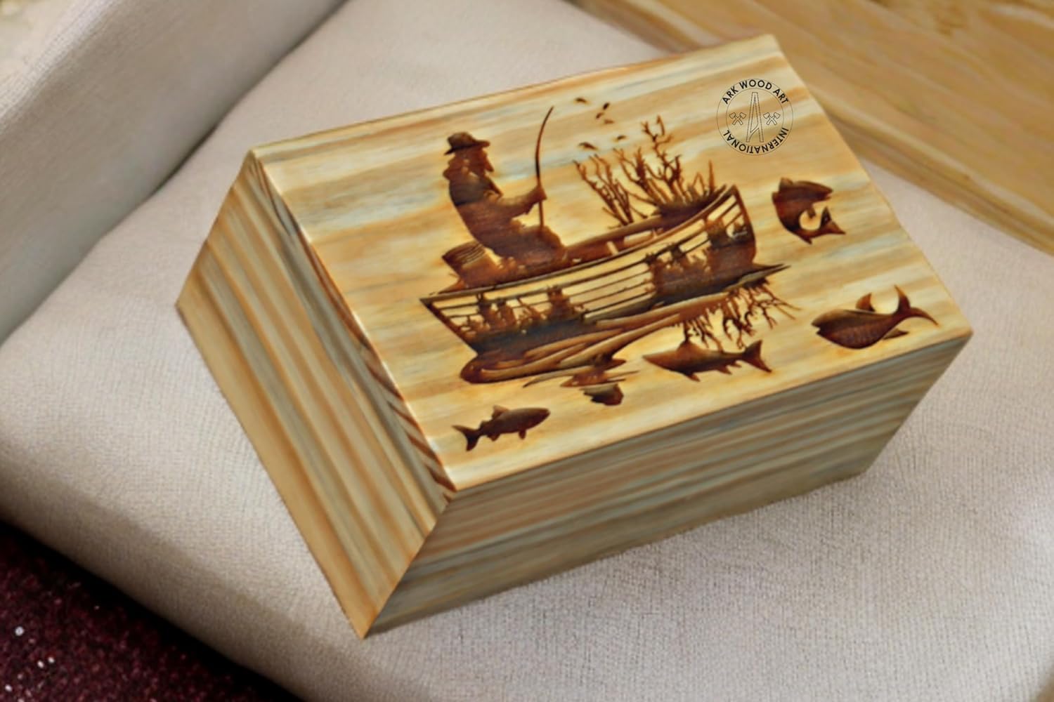 Fly Fisherman Urn for Human Ashes Handmade Wood