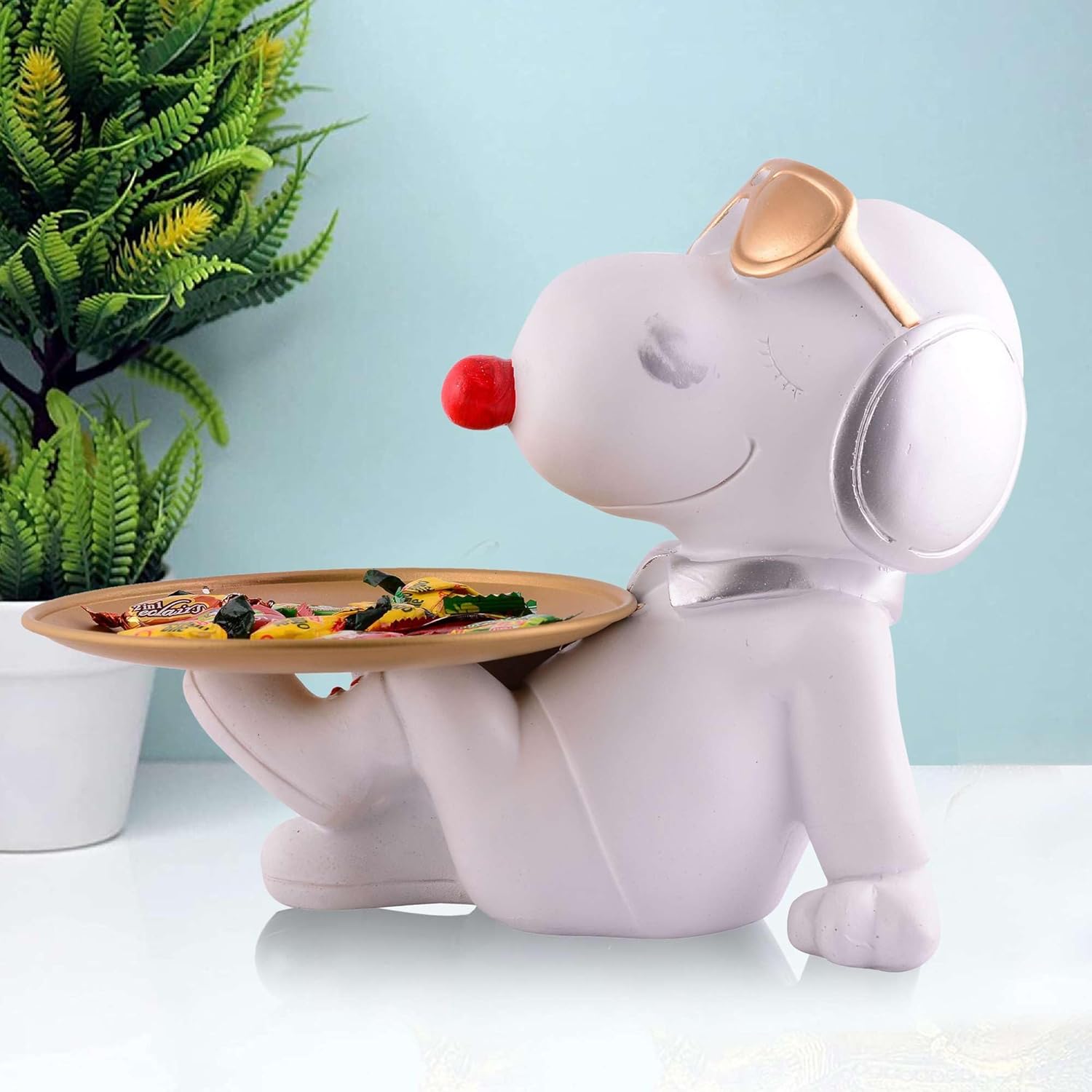 White Resin Dog Statue Home Decor 8 Inches