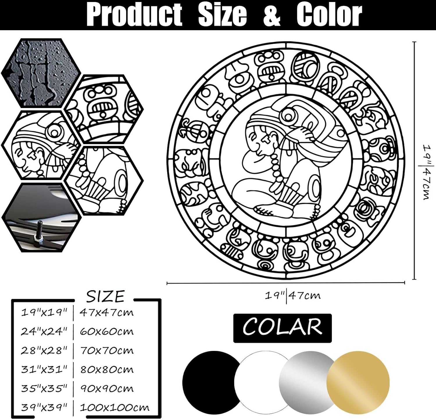 Mayan Aztec Calendar Metal Wall Decor 35x35