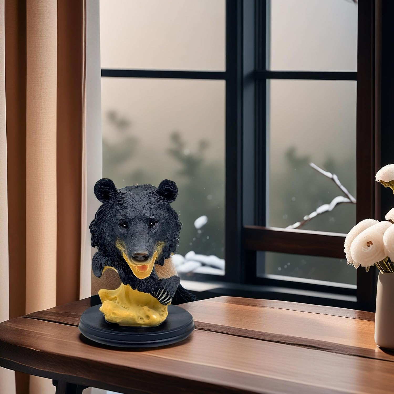 Black Bear Head Statue Resin Figurine Collectible Decor