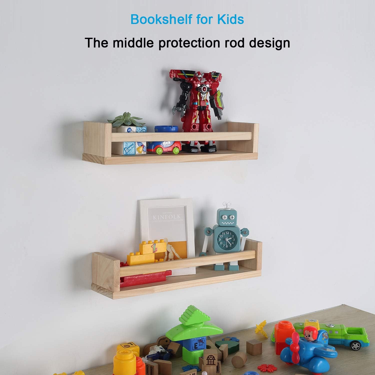 Nursery Floating Book Shelves Set of 2 Natural Wood
