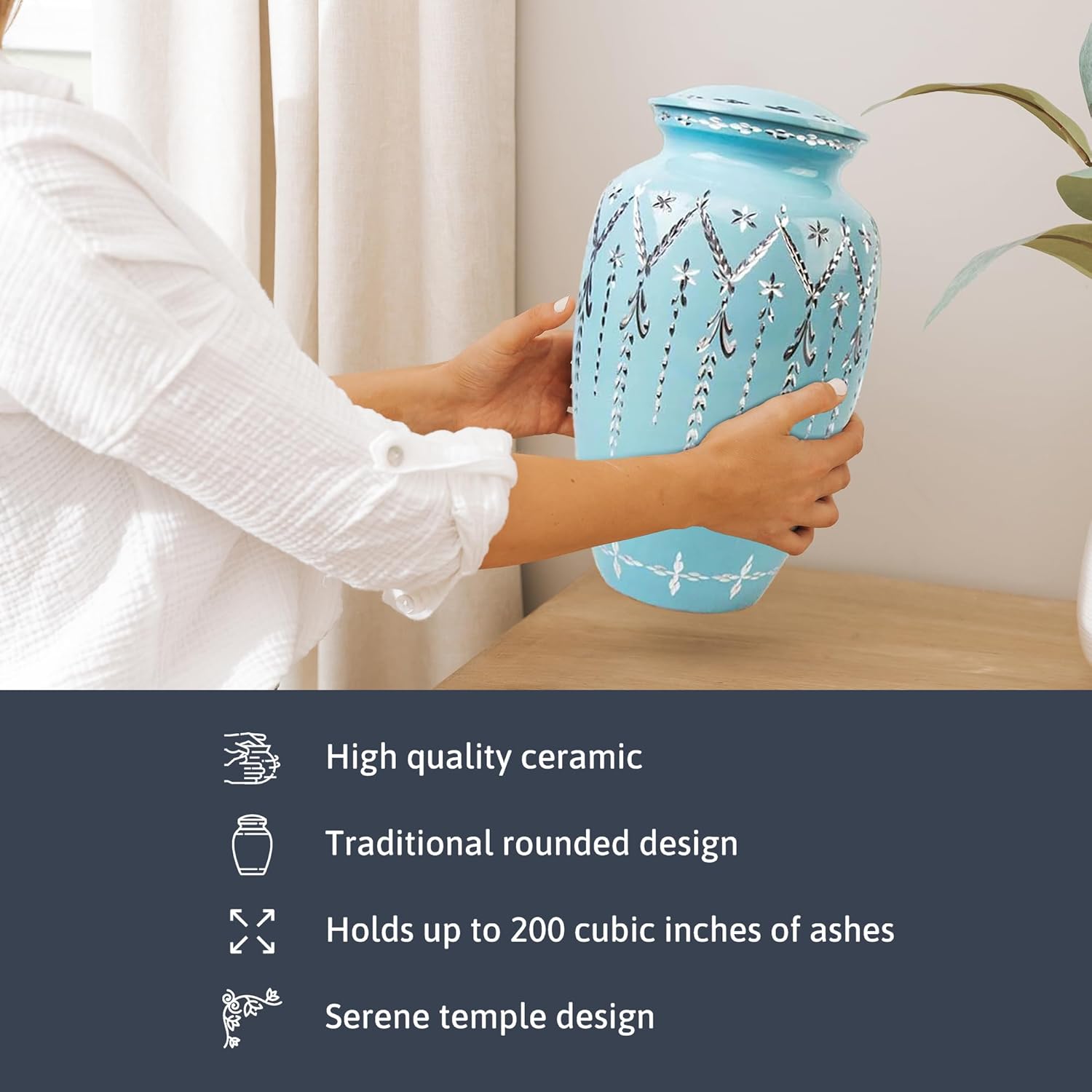 105in Metal Urn for Ashes - Hand-Crafted Blue