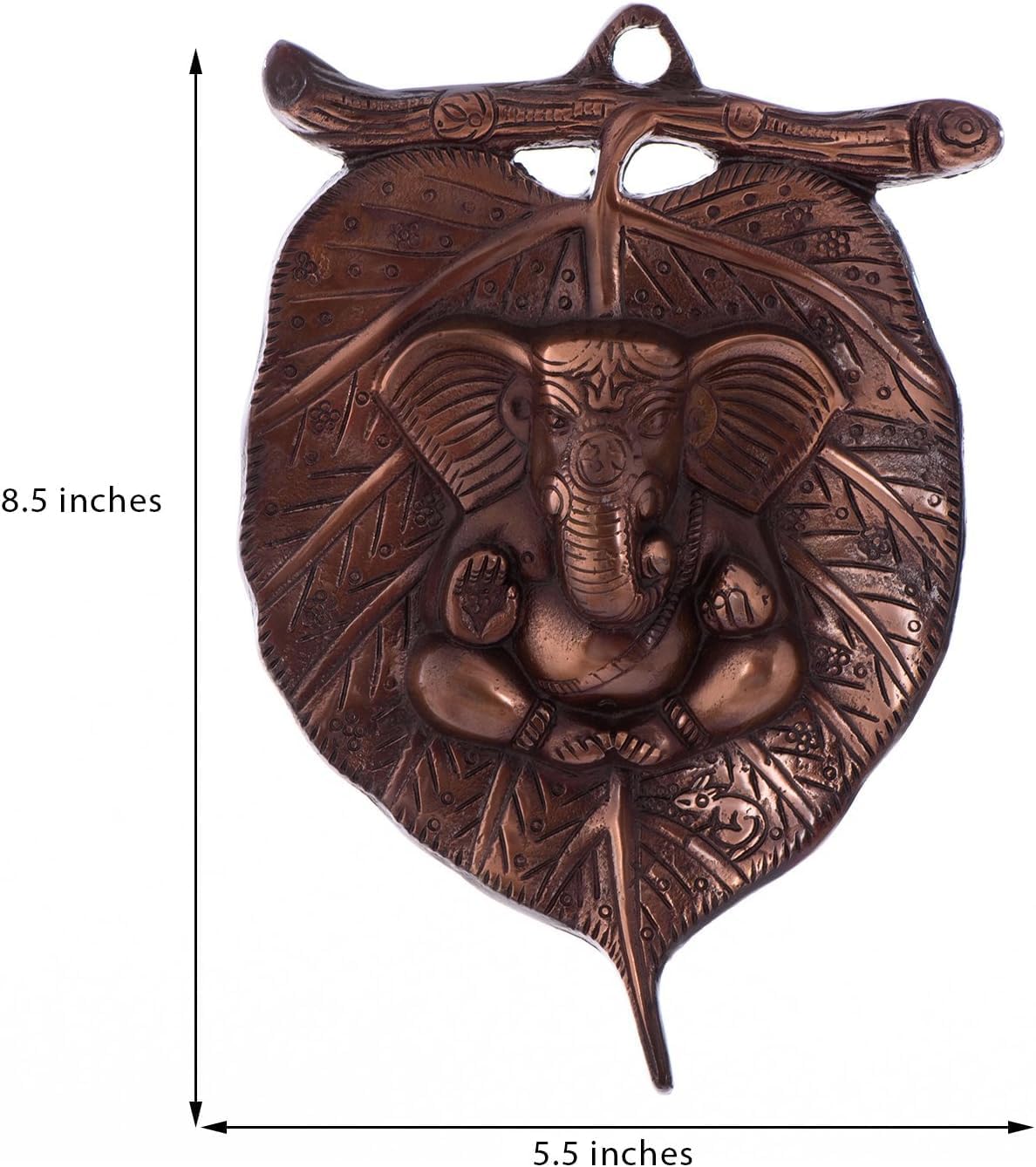 Ganesha Wall Sculpture in Metal with Leaf Design