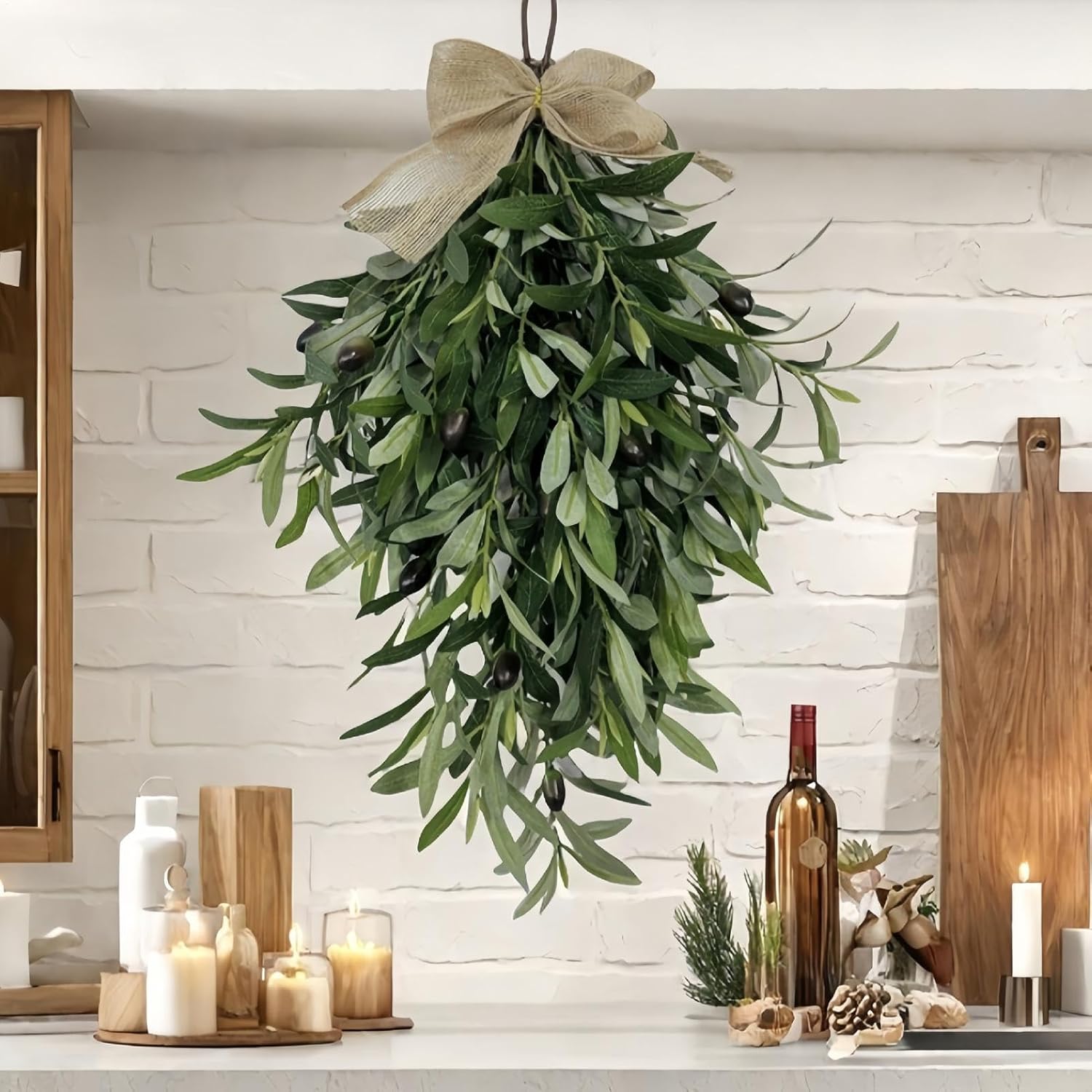 60cm Artificial Olive Teardrop Wreath Decor