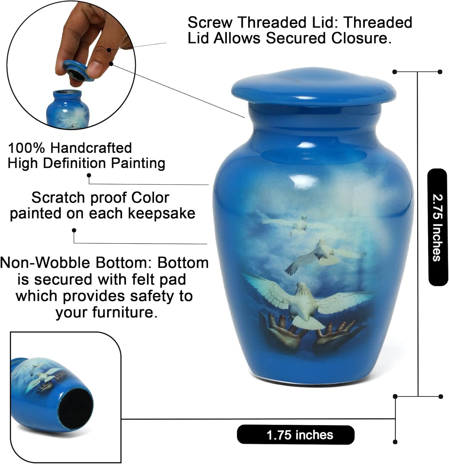 Serenity Dove Painted Mini Cremation Urn - Small Keepsake
