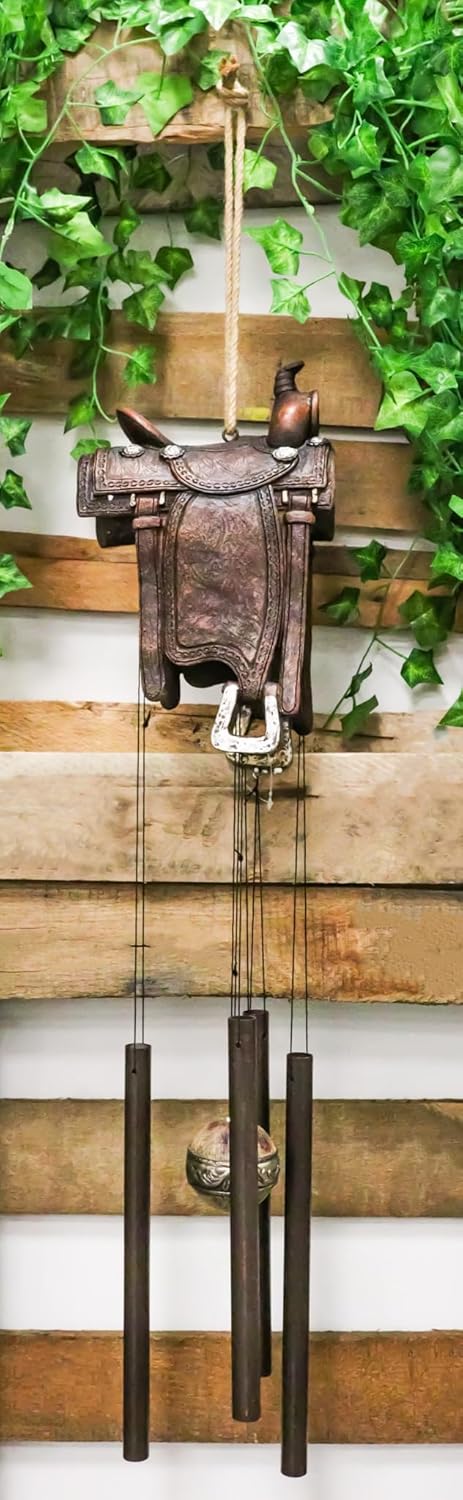 Ebros Gift Rustic Horse Saddle Wind Chime Decor