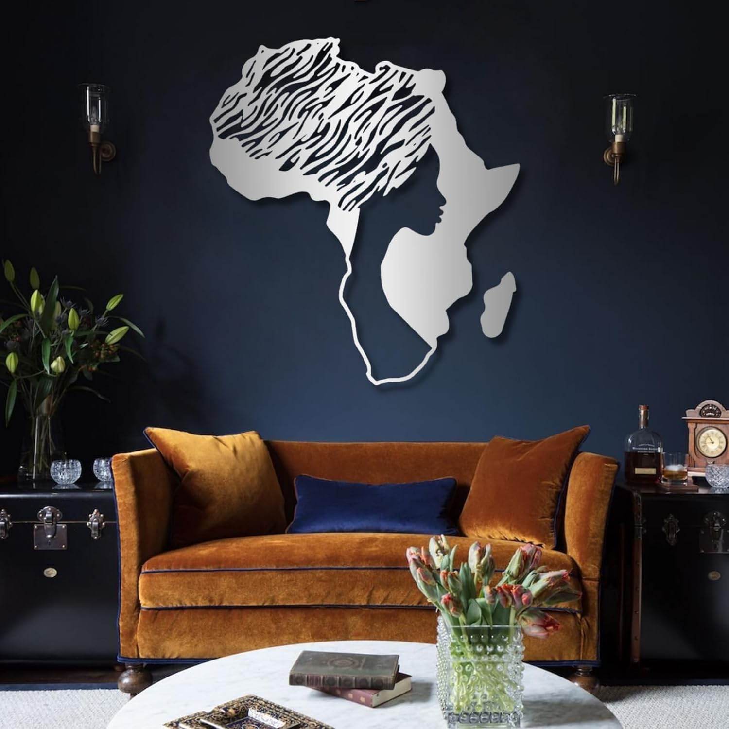 Yemwot African Woman Metal Wall Map Art - Gold 29x33 Inch