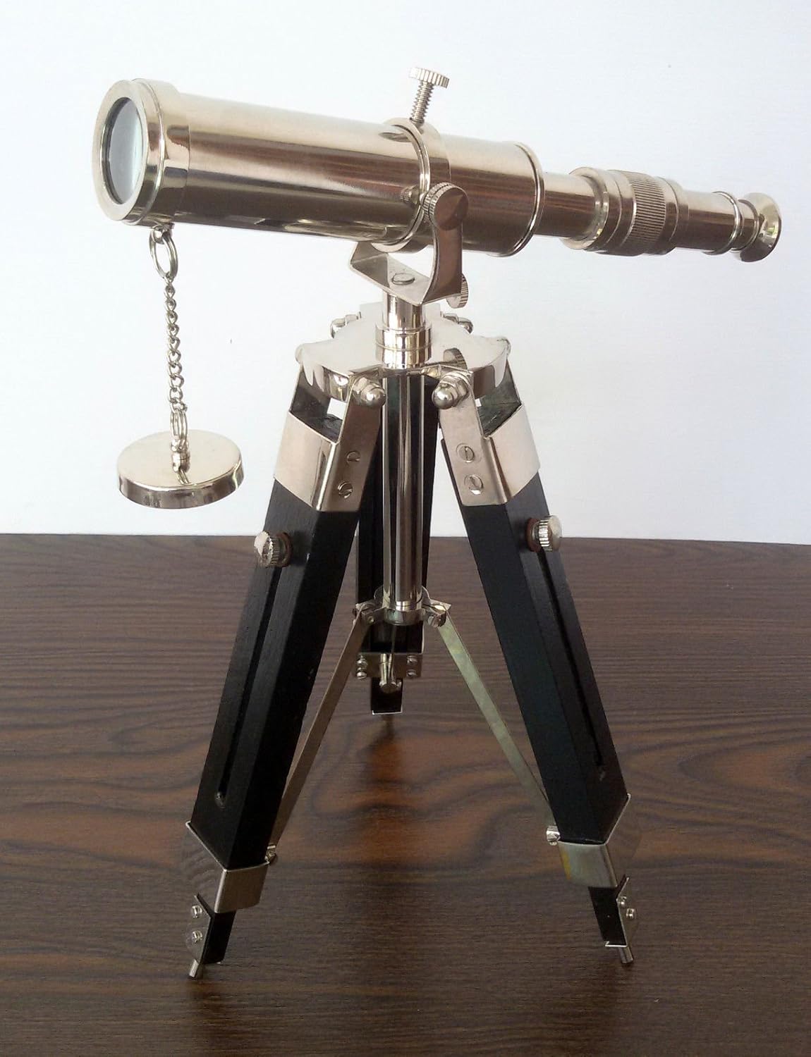 Mahira Nautical Brass Telescope Decorative Table with Wood Tripod