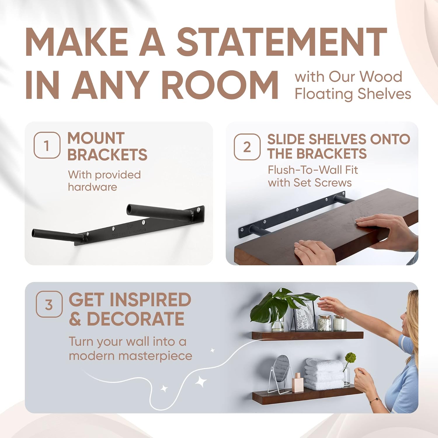 Homeforia 24 Inch Walnut Floating Shelves Set of 2