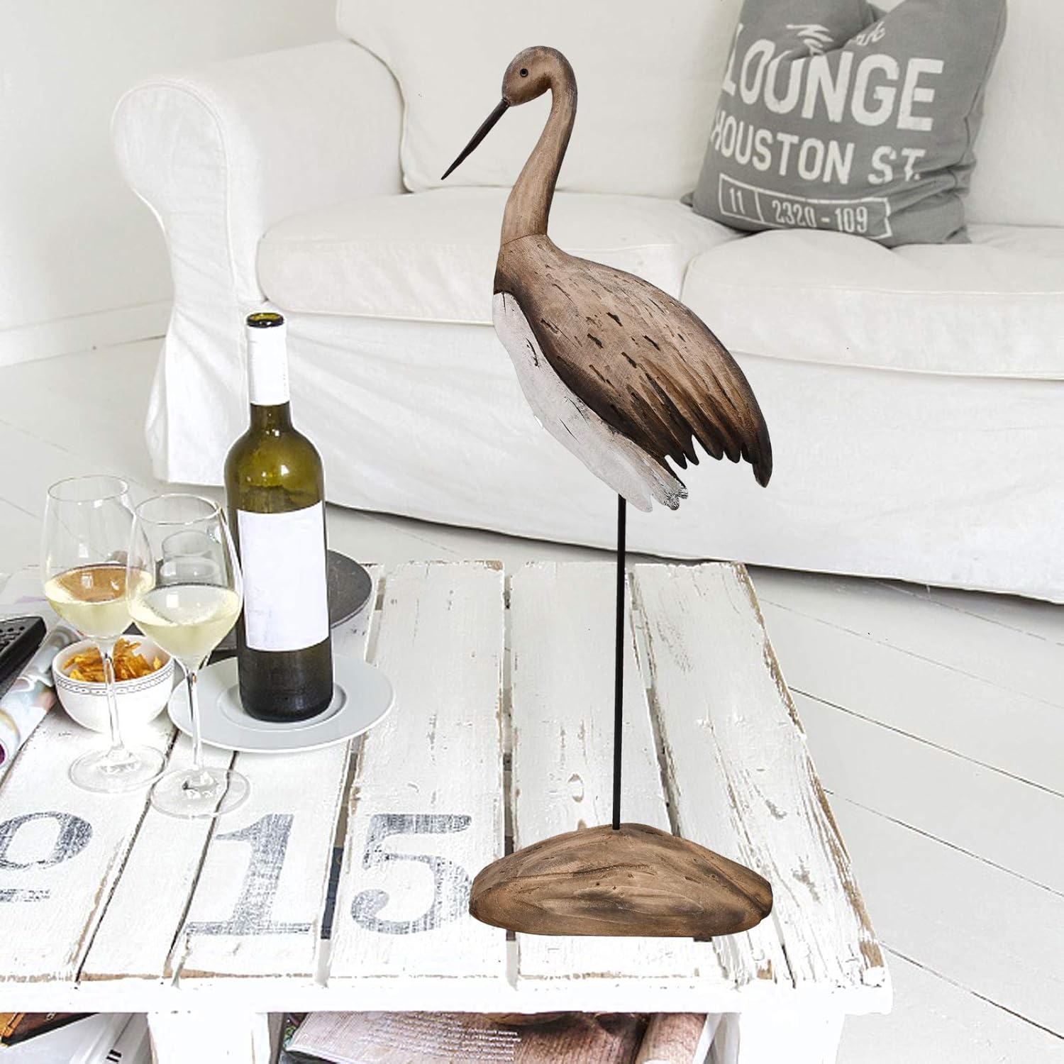 Rustic Wood Crane Nautical Decor Accent