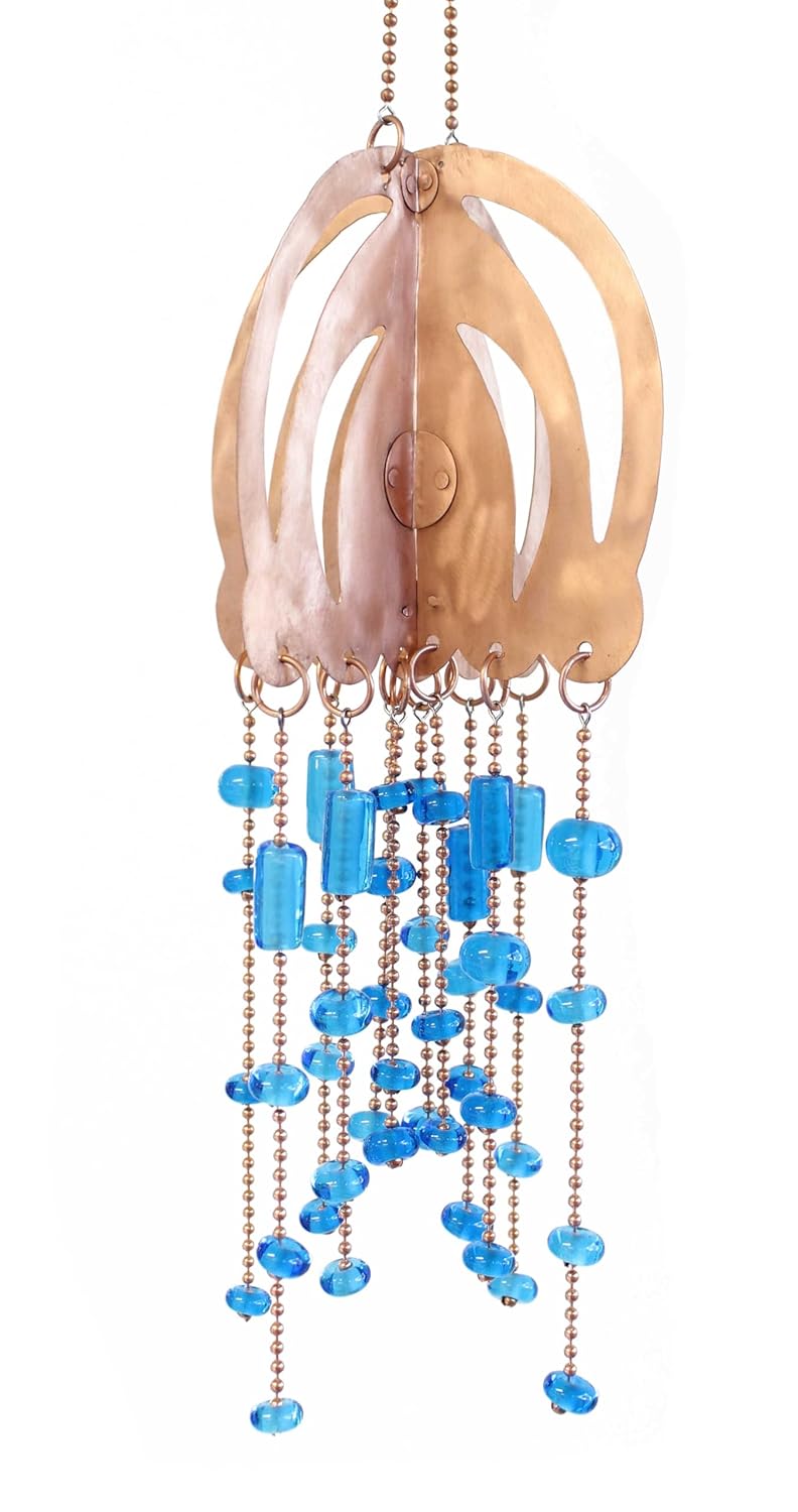 Handmade Copper Jellyfish Mobile with Blue Glass Beads