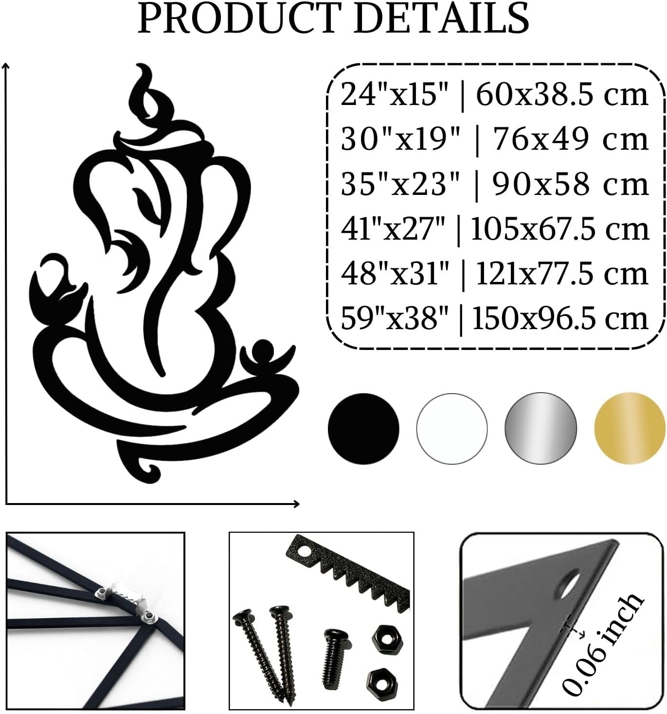 Ganesha Metal Wall Art Gold 59x38 Inch