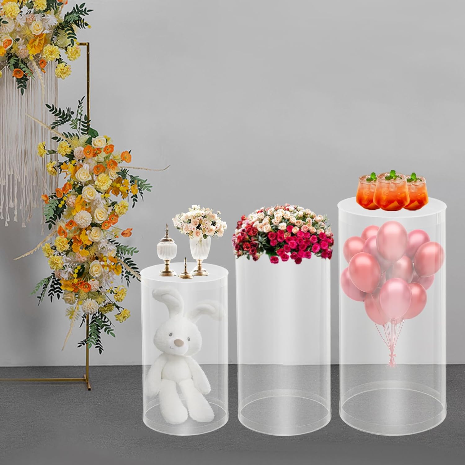 Clear Cylinder Pedestal Stands 3PCS Wedding Display
