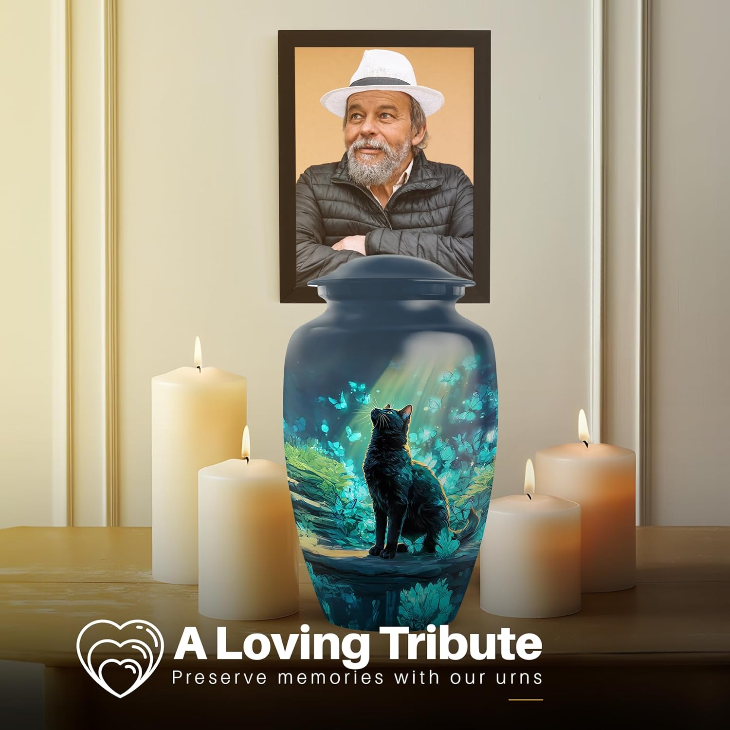 Yatskia Blue Butterfly Cat Cremation Urn for Adult Ashes