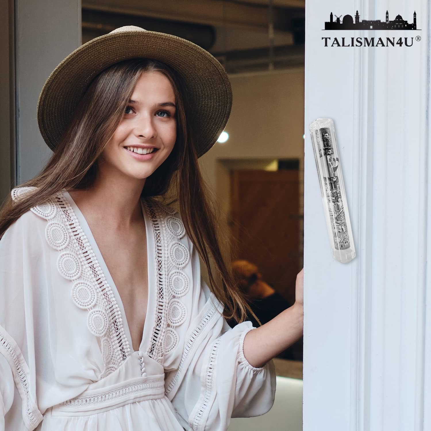Talisman4u Jerusalem Clear Mezuzah Case with Scroll Silver Ornament