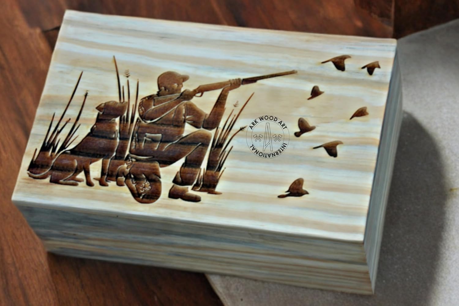 Hunting Dog Cremation Urn for Human Ashes Large - Handmade Wood